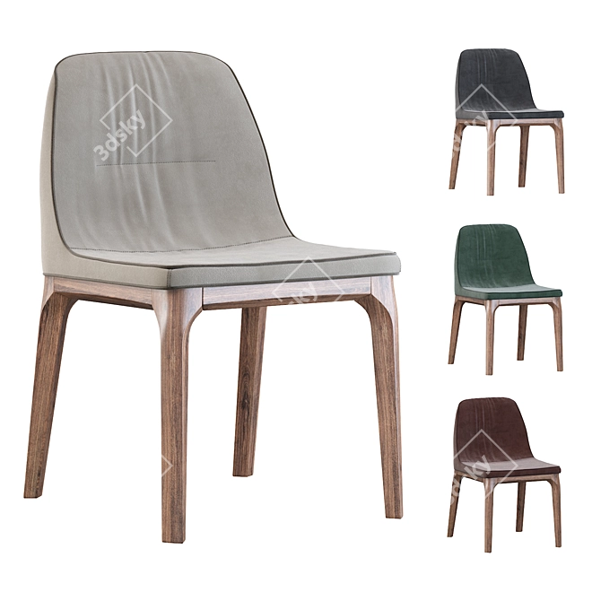 Modern Wood and Ecoleather Chair 3D model image 1