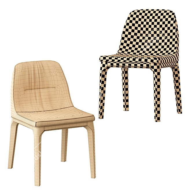 Modern Wood and Ecoleather Chair 3D model image 5