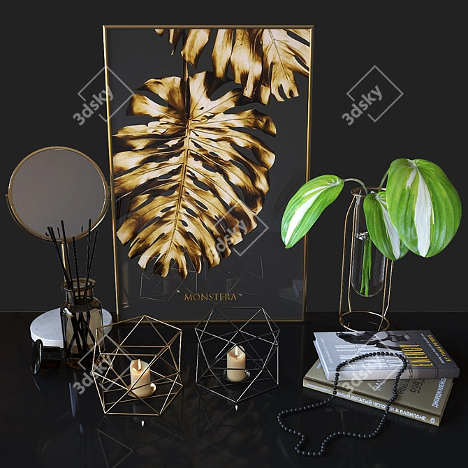 Decorative Set: Candle Holders, Mirror, Canvas, Flower Vase 3D model image 1