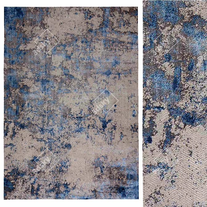 Elegant Blue Power Loomed Rug 3D model image 1