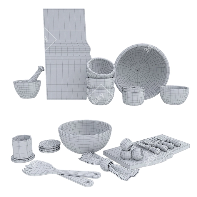 Modern Rustic Olive Wood Serveware 3D model image 5