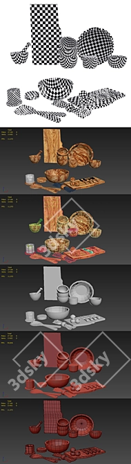 Modern Rustic Olive Wood Serveware 3D model image 9