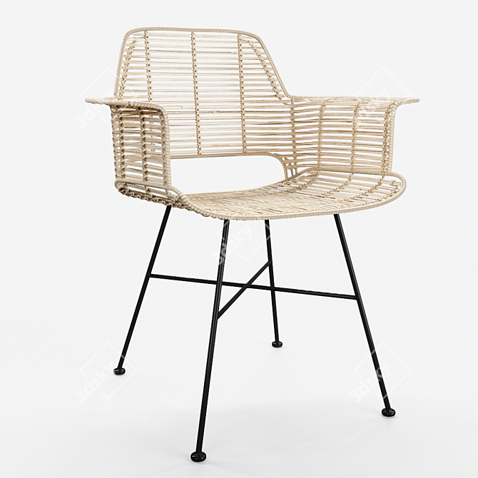 HKLiving Rattan Tub Chair - Natural+Black: Perfect Blend of Style and Comfort 3D model image 1