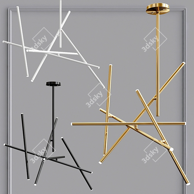 Minimalist LED Crossroads Chandelier 3D model image 1