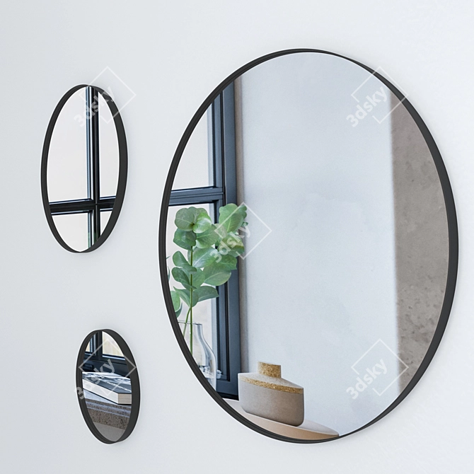 Sleek Metal Frame Round Mirror 3D model image 2