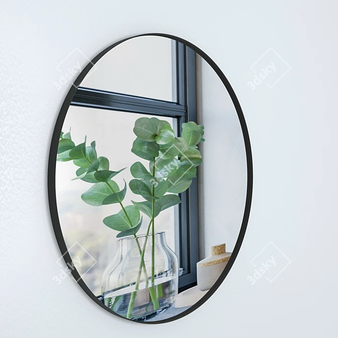 Sleek Metal Frame Round Mirror 3D model image 3