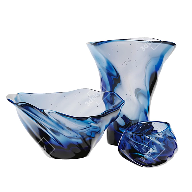 Elegant Murano Glass Vase Set 3D model image 1