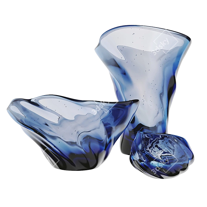 Elegant Murano Glass Vase Set 3D model image 3