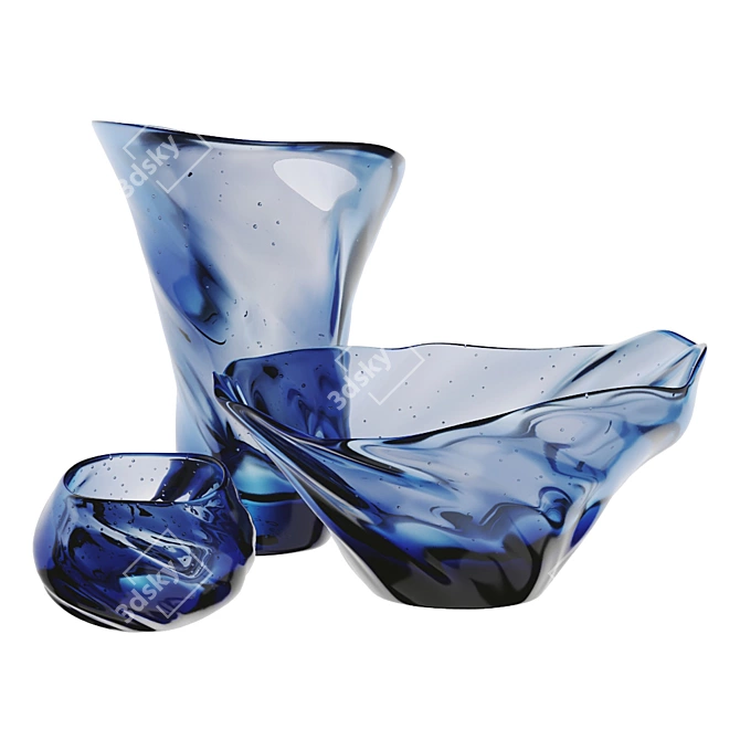 Elegant Murano Glass Vase Set 3D model image 4