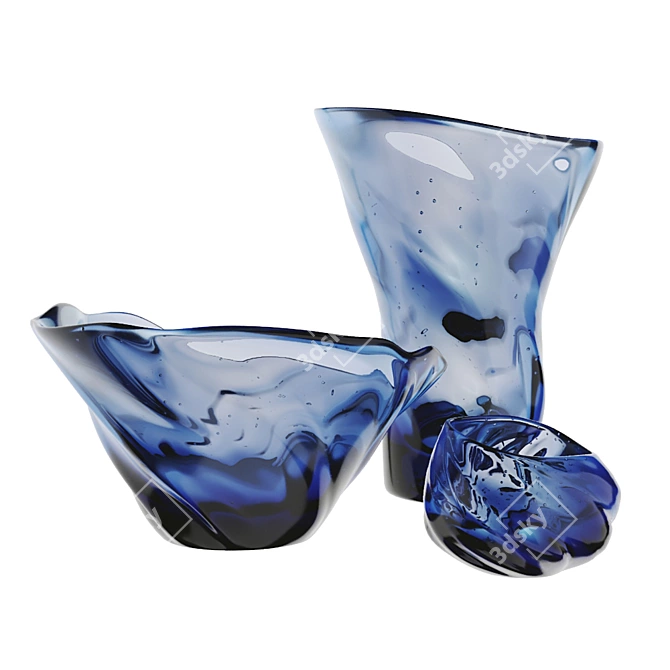 Elegant Murano Glass Vase Set 3D model image 5