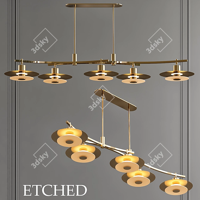 Vintage Etched Glass Chandelier 3D model image 1