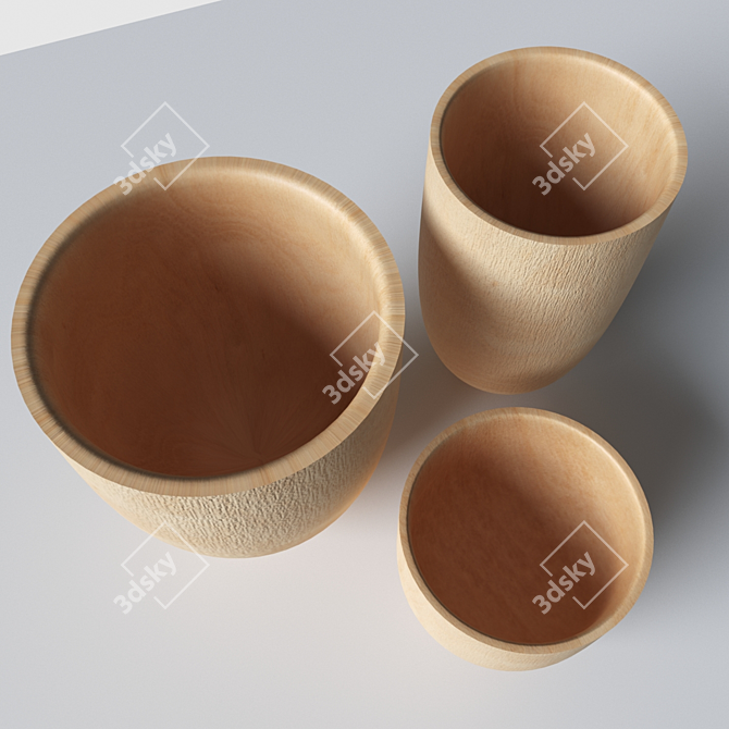 Sato Wooden Vases - Handcrafted Elegance 3D model image 3