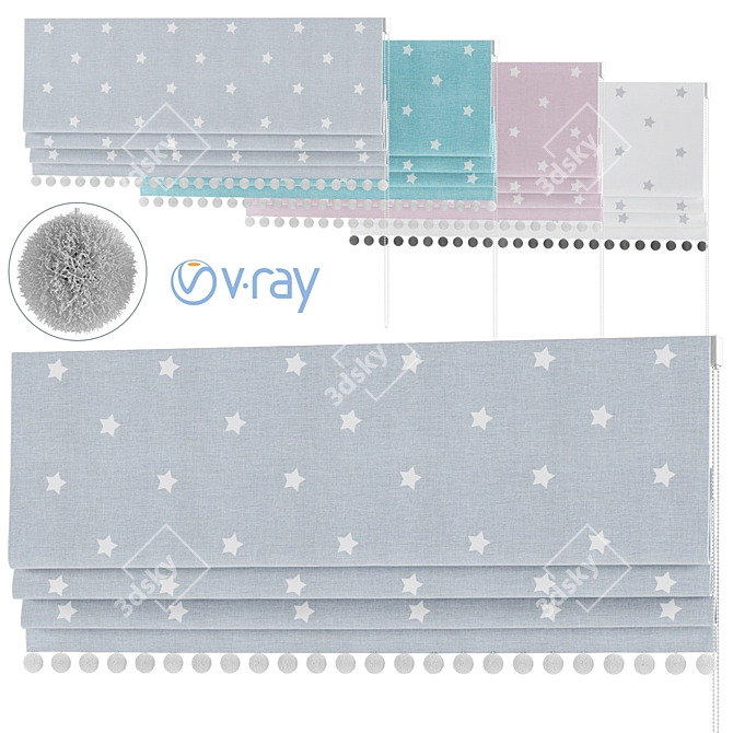 Nursery Roman Curtains in 4 Colors 3D model image 1