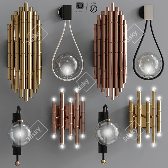 Modern 4-Piece Wall Light Set 3D model image 1