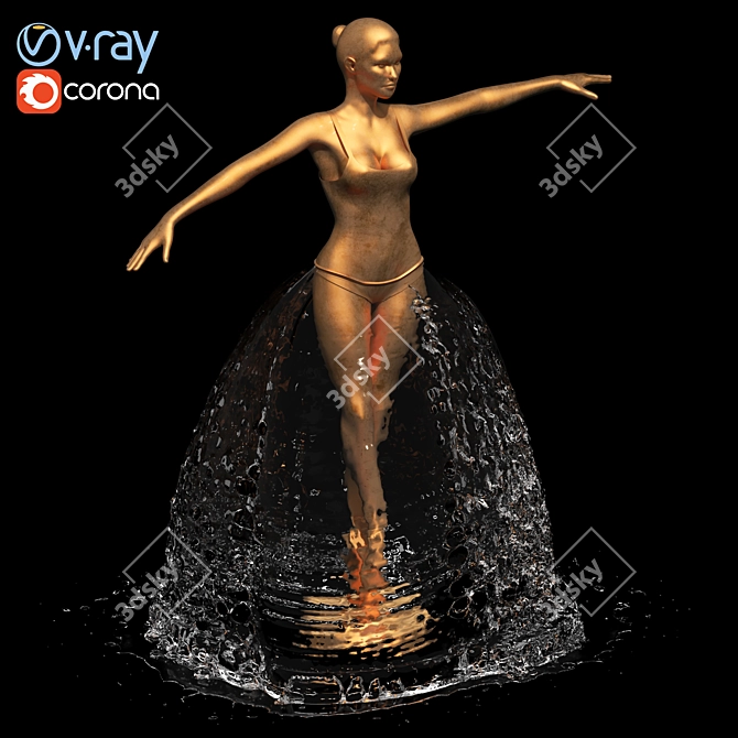 Elegant Ballerina Fountain 3D model image 6