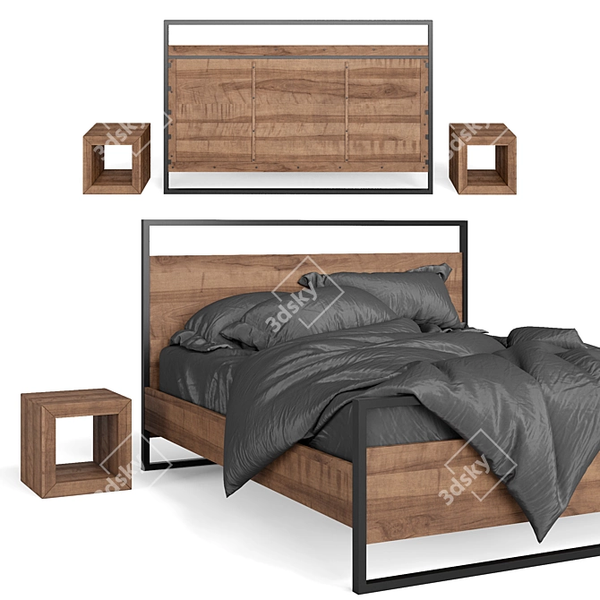 Modern Loft Bed with Nightstands 3D model image 2