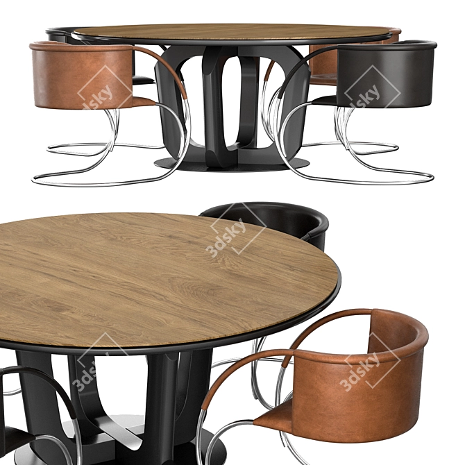 Scandinavian Leather Dining Set 3D model image 2