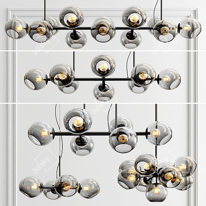 Stylish Staggered Glass Chandeliers 3D model image 1