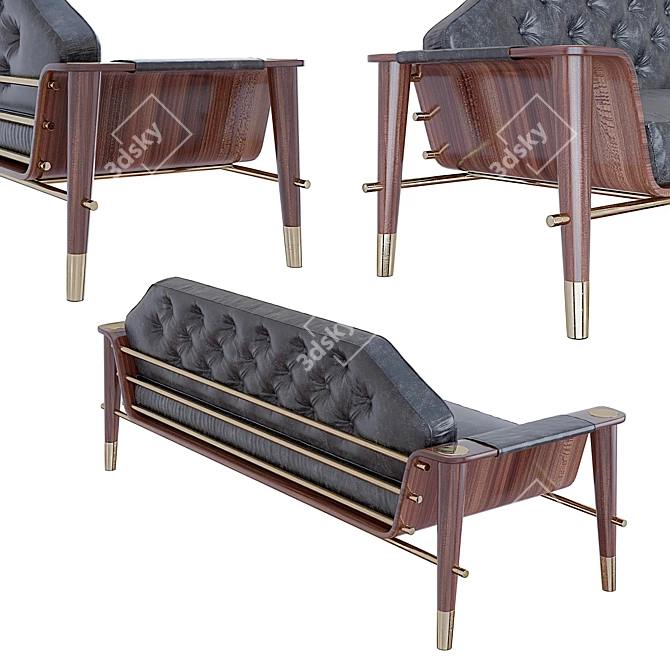 Modern Dark Walnut Sofa: Curtis 3D model image 2
