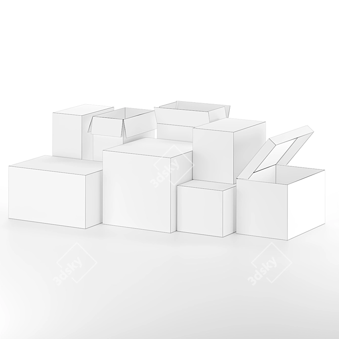 Versatile Set of 8 Cardboard Boxes 3D model image 2