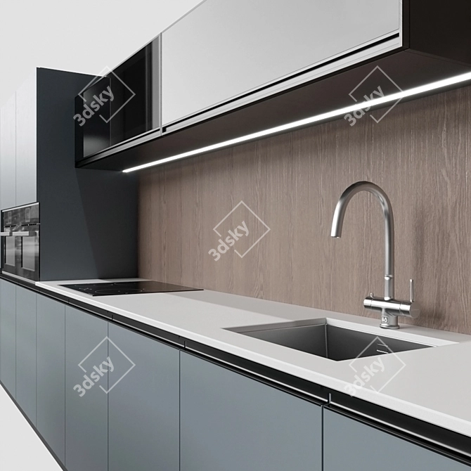 Blue Kitchen Set: Omoikiri Mixer, Kuppersbusch Oven & Microwave 3D model image 2