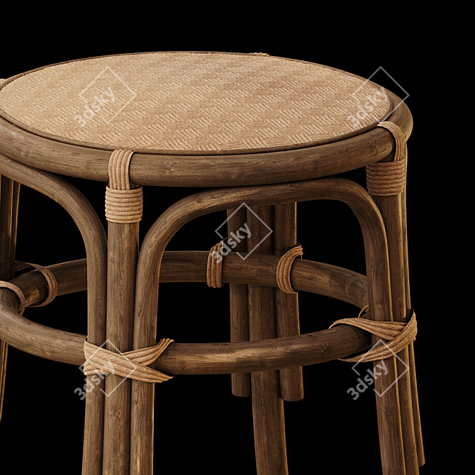 Elegant Rattan Stool 3D model image 2