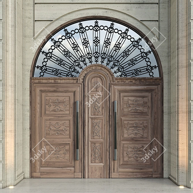 Luxury Stone Facade and Wood Door 3D model image 4