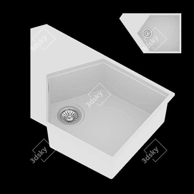 Sleek Asymmetric River White Sink 3D model image 2