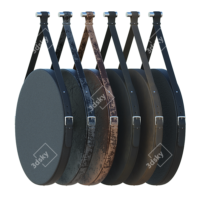 Leather Strap Round Mirror 3D model image 2