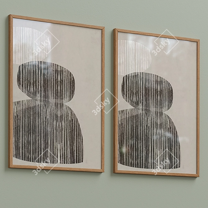 Neutral Beige Abstract Framed Print - Set of 2 3D model image 2