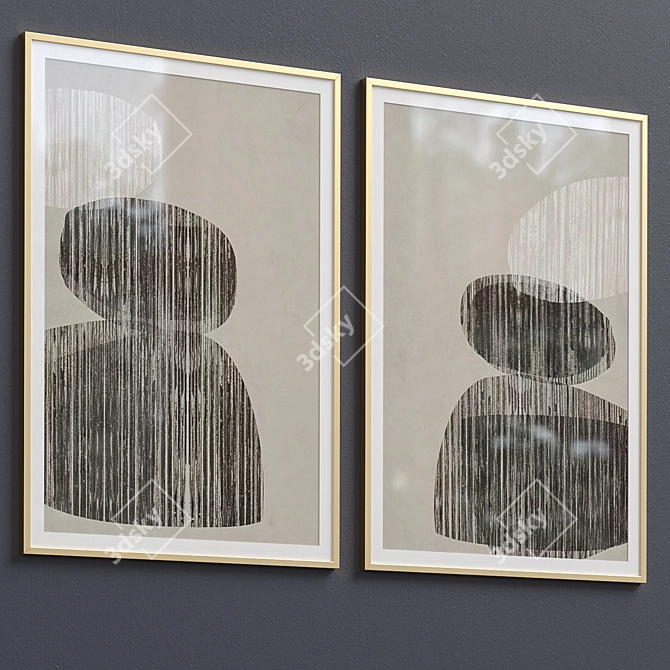 Neutral Beige Abstract Framed Print - Set of 2 3D model image 6