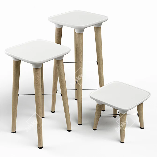 Scandinavian Eames-inspired Stools 3D model image 1