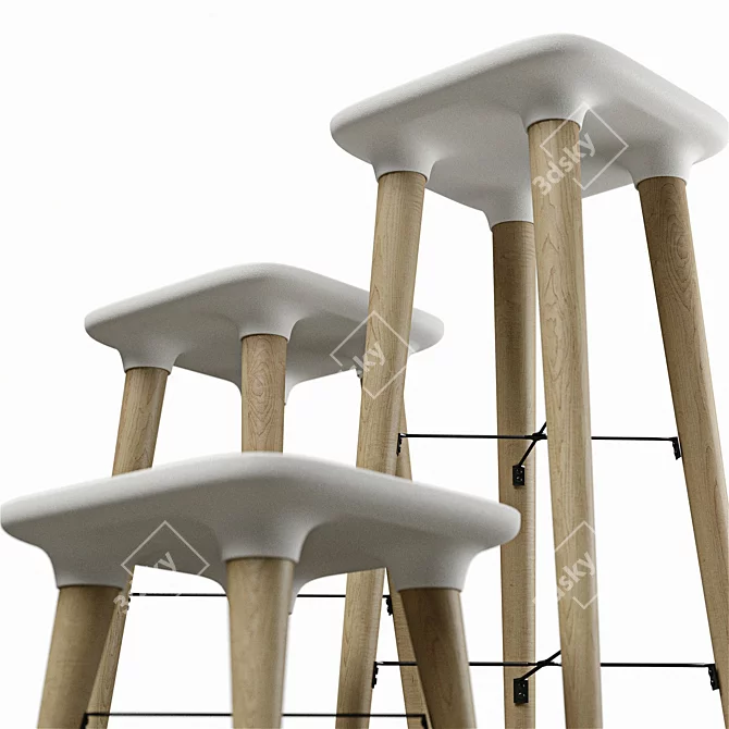 Scandinavian Eames-inspired Stools 3D model image 3