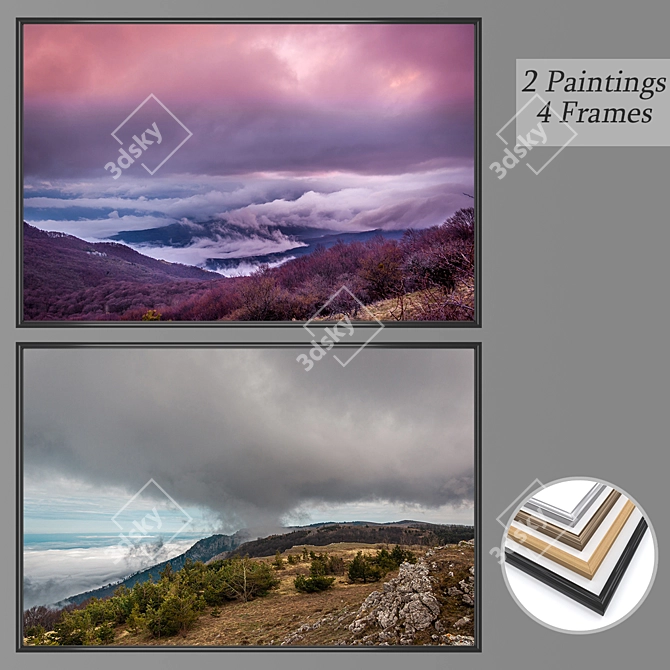 Elegant Wall Art Set with Frames 3D model image 1