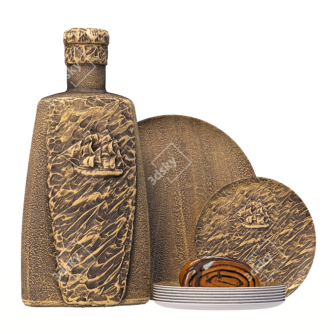 Handcrafted Decoupage Bottle Set 3D model image 1