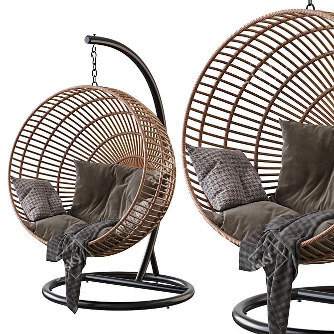 Bohemian Woven Egg Chair 3D model image 2