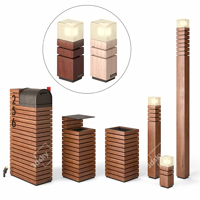 Wooden Letterbox Litter Bin Set 3D model image 1