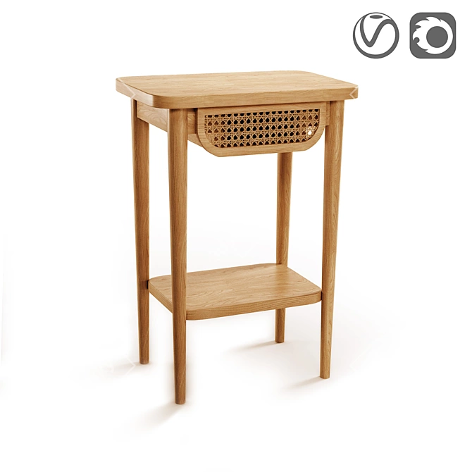 Retro Buisseau Bedside Table with Wicker Drawer 3D model image 1