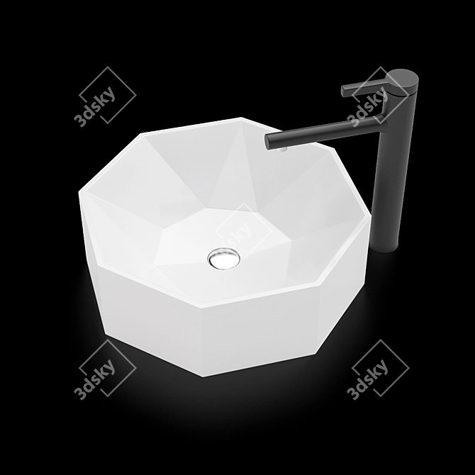 White Ceramic Sink with Mixer 3D model image 2