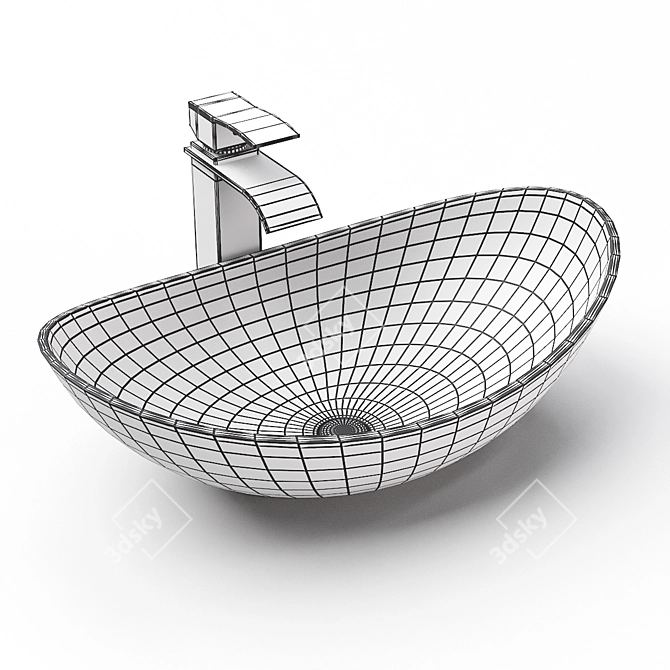 White Ceramic Sink with Mixer 3D model image 3