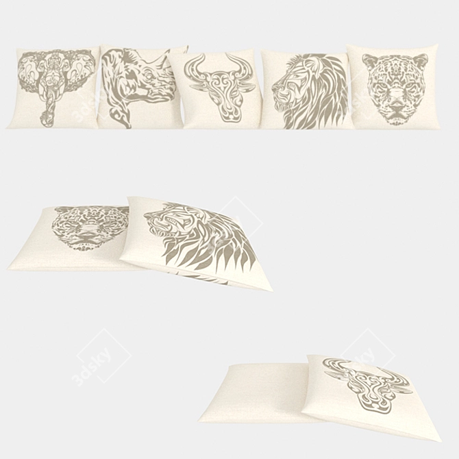 Wild Safari Animal Throw Pillows 3D model image 1