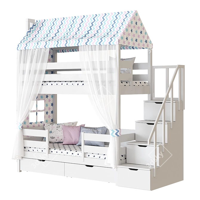 Madrid Kids 2-Tier Bed House with Ladder 3D model image 6