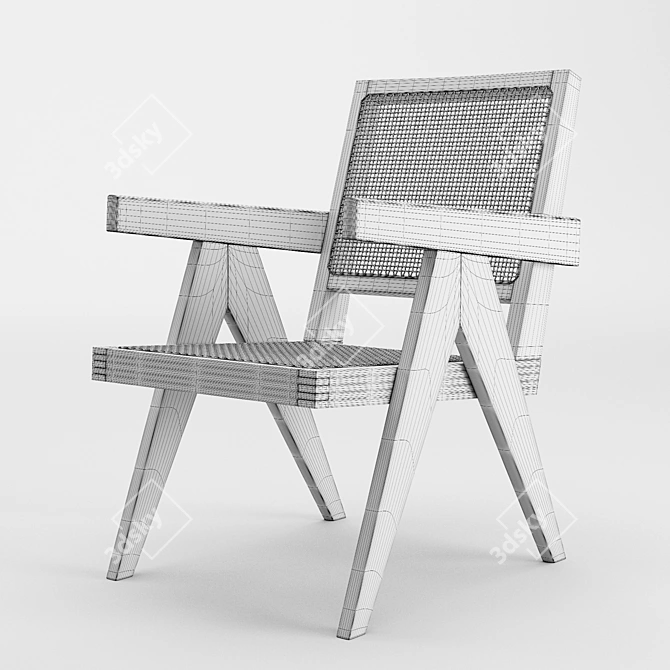 Vintage Pierre Jeanneret Armchair 3D model image 3