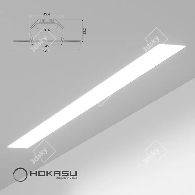 Sleek Edgeless Linear Luminaire - HOKASU 49/32 3D model image 1