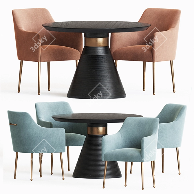 Luxurious Elowen Velvet Armchair & Kelly Wearstler Miramar Table Set 3D model image 1