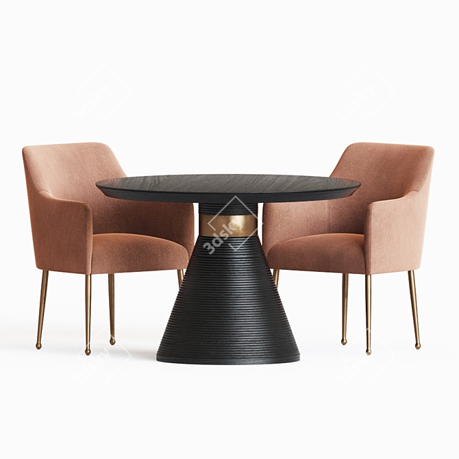 Luxurious Elowen Velvet Armchair & Kelly Wearstler Miramar Table Set 3D model image 2