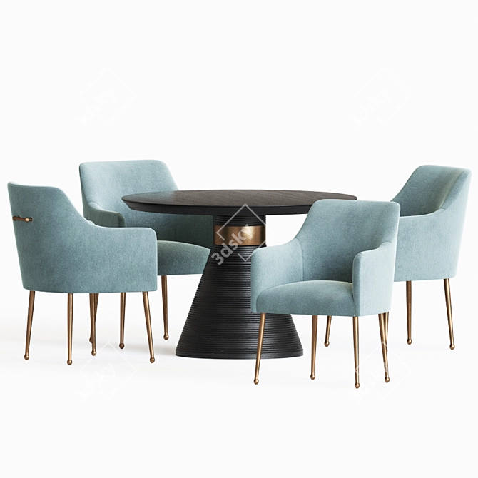 Luxurious Elowen Velvet Armchair & Kelly Wearstler Miramar Table Set 3D model image 3