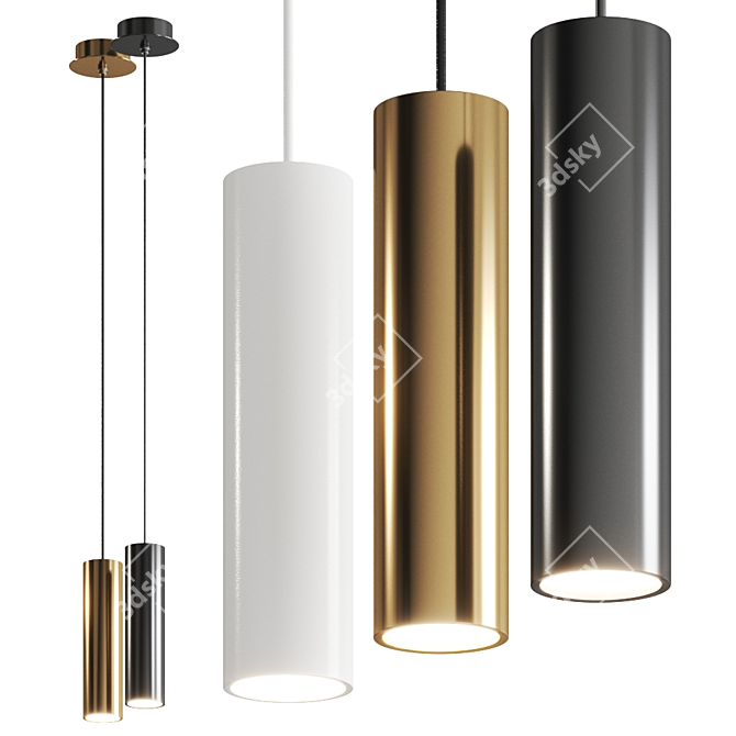 Sleek LED Pendant Straight 3D model image 1