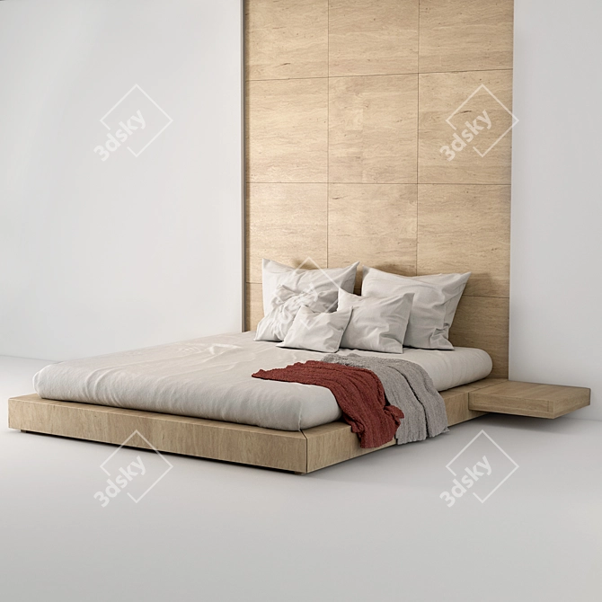 Minimal Wood Queen Bed 3D model image 1