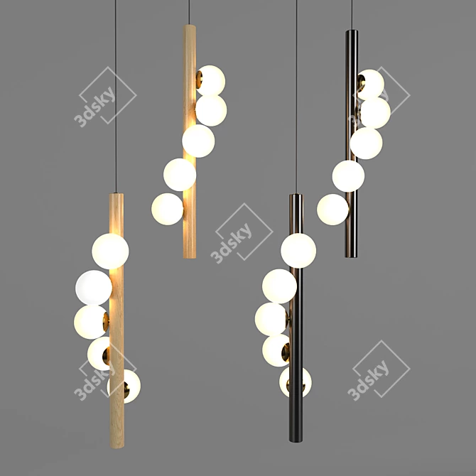 Sleek Wood and Glass Tram Pendant 3D model image 4